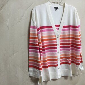 TALBOTS women's petite size XLP girlfriend cardigan sweater ivory, pink, coral